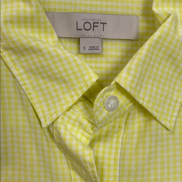 Loft Button Down Mini Check Shirt ๐ Yellow & White - Picture 2 of 8